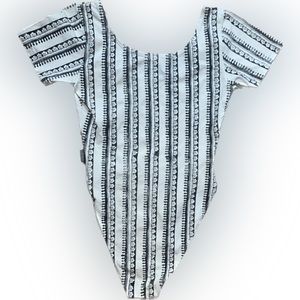 Leotard, Bodynits Short Sleeved  | Black + White | Sz M